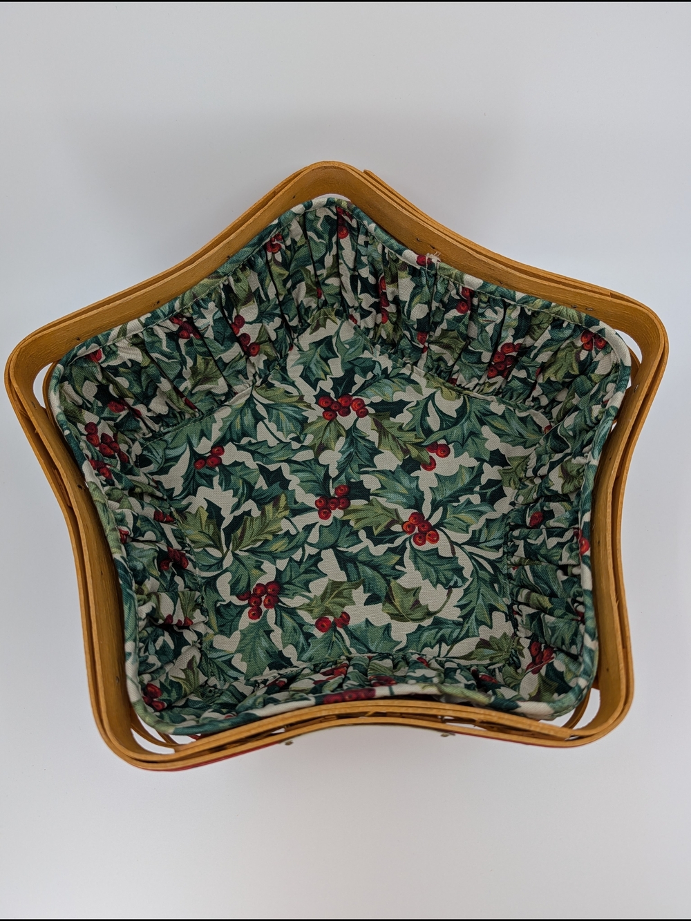 Longaberger 2001 Red Shining Star Basket/American Pride& Holly Liners/Protector - Picture 3 of 9